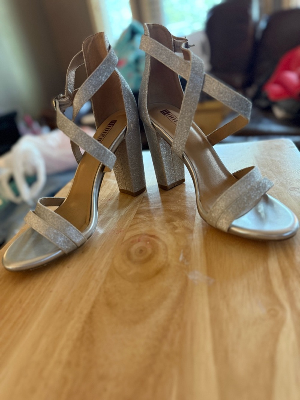 Women’s Silver Glitter Strappy High Heel - Picture 2 of 5